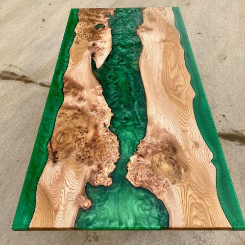 Elm & Kryptonite Green Resin River Dining Table Resin To Outers