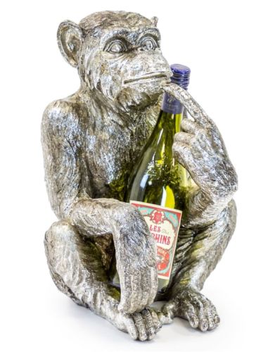 Antiqued Silver Sitting Monkey Figure / Bottle Holder
