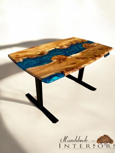 Burr Elm Sit/Stand Electric River Desk