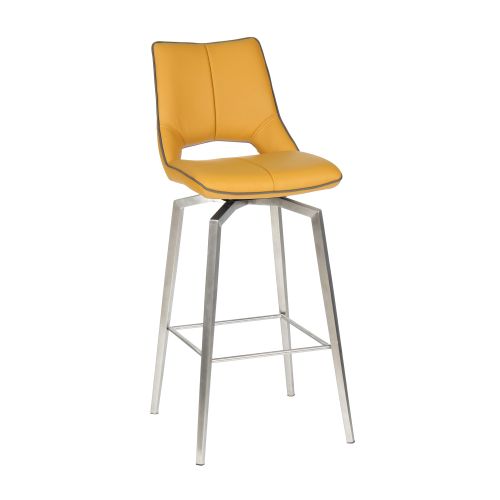 Mako Swivel Self-returning Leather Effect Bar Stool, Yellow