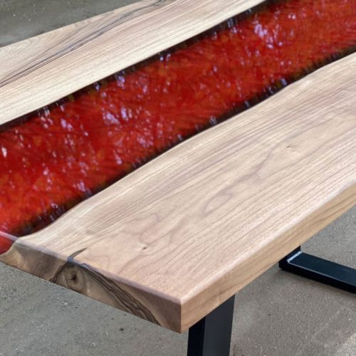 Walnut & Red Lava River Dining Table