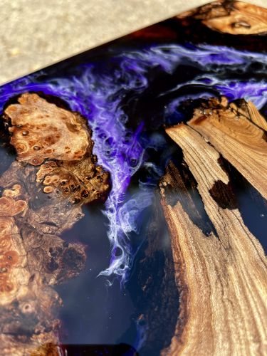 Burr Elm & Deep Purple Sea River Dining Table