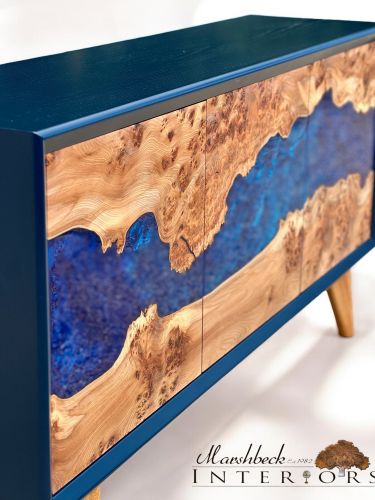 River Sideboard Burr Elm & Multi Blue Resin