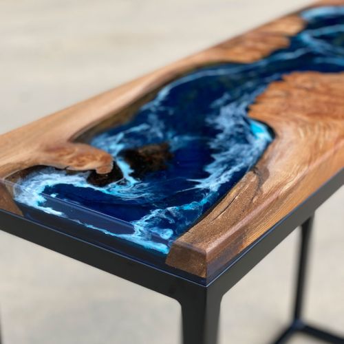 Burr Elm & Deep Sea Console Table