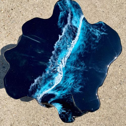 Teak & Resin Dark Ocean Art Side Table 2