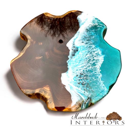 Teak & Resin Ocean Art Side Table
