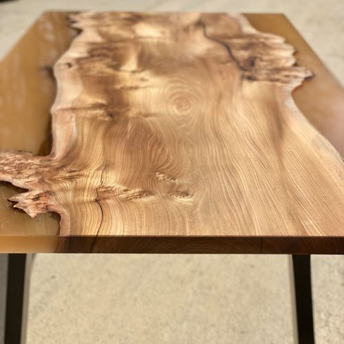 Burr Elm & Transluscent Mocha Resin Dining Table 2