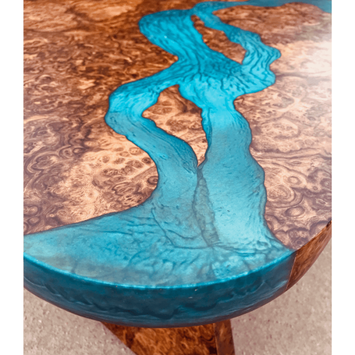 Stunning Burr Walnut & Blue Resin River Coffee Table