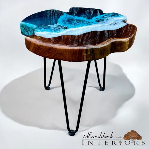 Teak & Resin Ocean Art Side Table