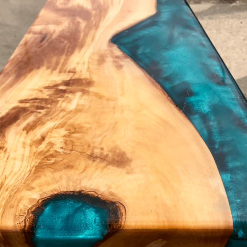 Olive Wood & Blue Resin River Console Table