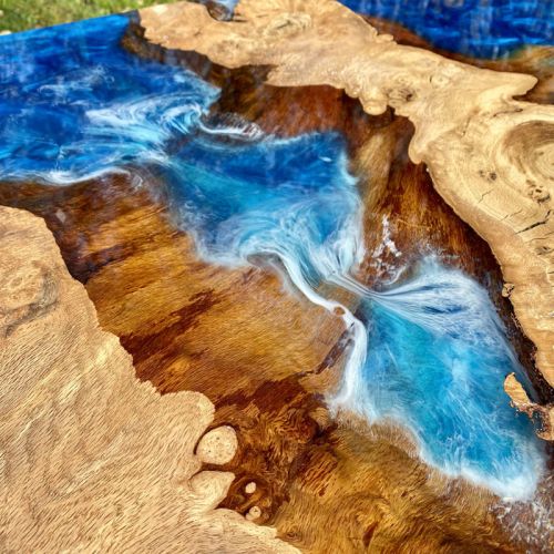 Full Burr Oak River Dining Table with Ocean Art