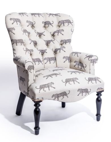 Black Leopard on Oatmeal Button-back Occasional Chair