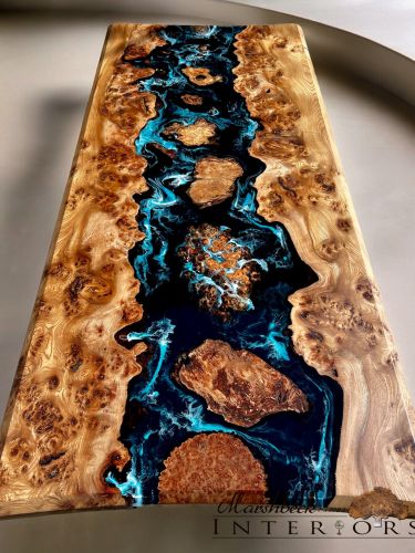 Burr Elm Islands Resin Dining Table