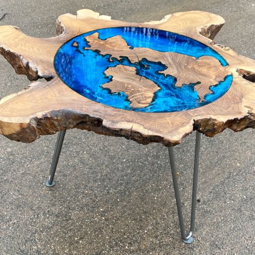 UK Teak & Ocean Resin Side Table