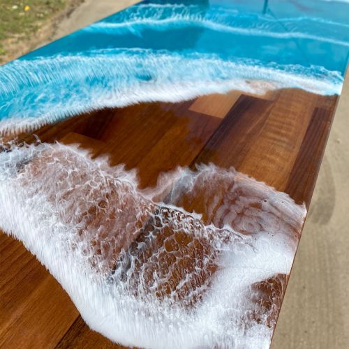 Walnut Bookcase & Ocean Art Resin