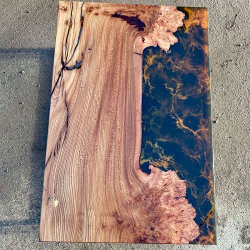 Burr Elm & Galactic Orange Resin Coffee Table