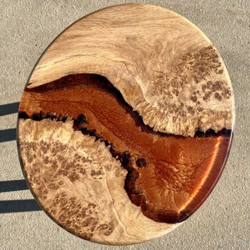 Bespoke Pair of Copper & Burr Oak Side Tables