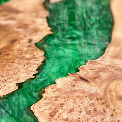 Elm & Kryptonite Green Resin River Dining Table Resin To Outers