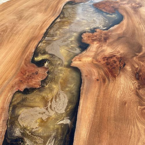 Burr Elm & Molten Gold River Dining Table