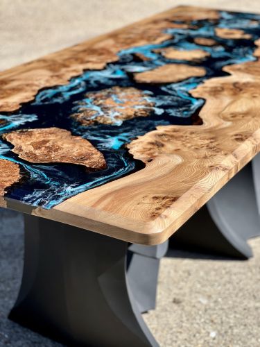 Burr Elm Islands Resin Dining Table