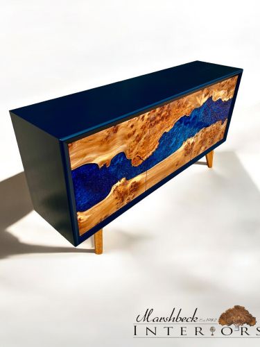 River Sideboard Burr Elm & Multi Blue Resin