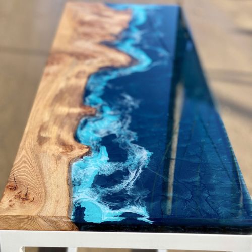 River Console Table Elm & Deep Sea