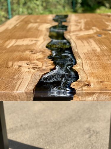 Character Oak River Dining Table Black & Grey Waves