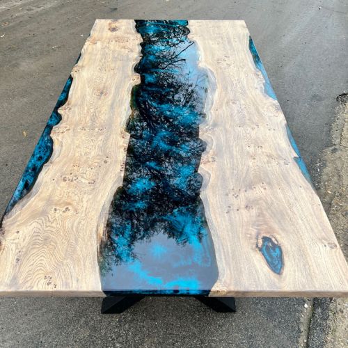 Tinted Oak & Galactic Blue Dining Table