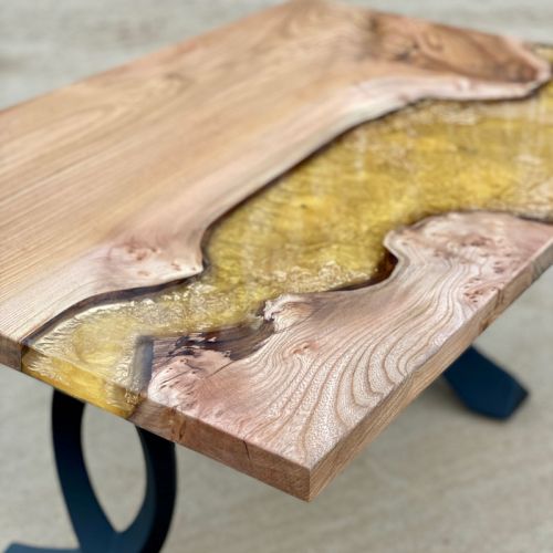 Burr Elm Coffee Table Molten Gold Art Resin