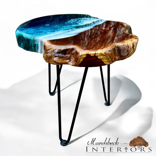Teak & Resin Ocean Art Side Table