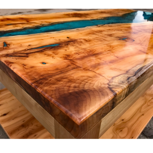 Yew Resin River Coffee Table with Shelf   (SOLD)