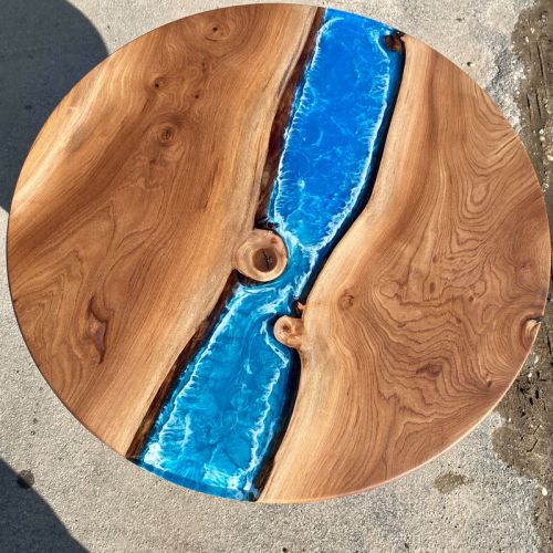 Character Elm & Ocean Art Circular River Dining Table