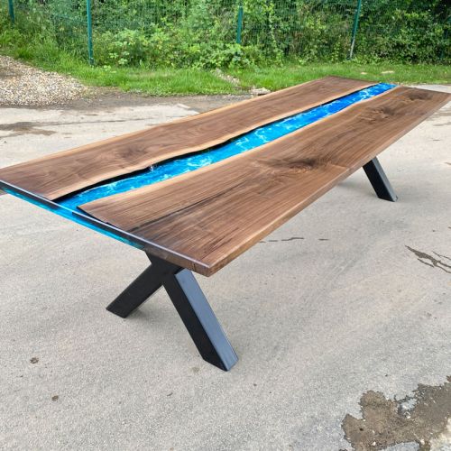 Walnut & Ocean Art River Dining Table