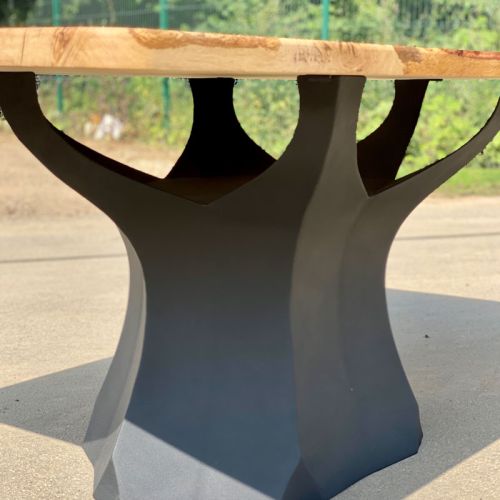 Burred Oak Dining Table & Grey Pearl Resin River