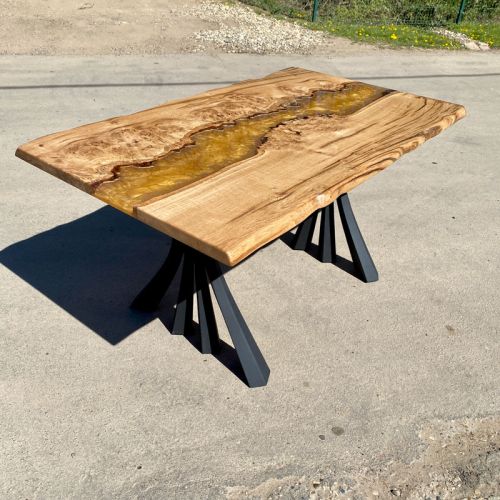 Burr Oak & Molten Gold River Dining Table