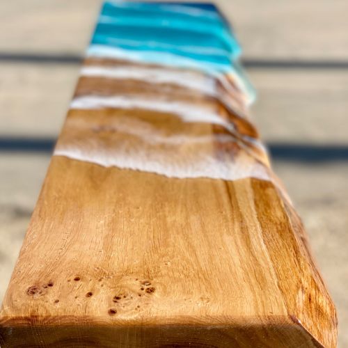 Oak Live Edge Console Table with Ocean Art