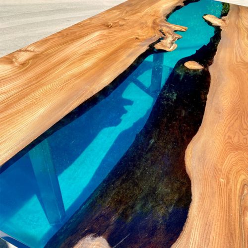 Burr Elm Transparent Blue River Dining Table