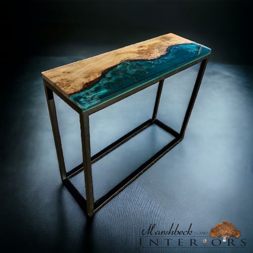 Oak & Ocean Green Resin Console Table