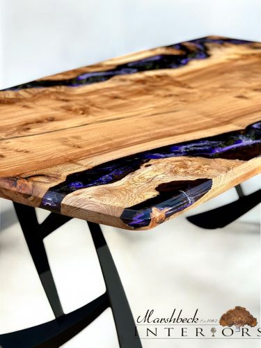 Burr Elm & Deep Purple Sea River Dining Table