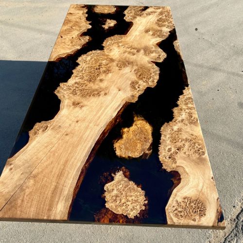 Burr Oak Islands Dining Table Black Resin