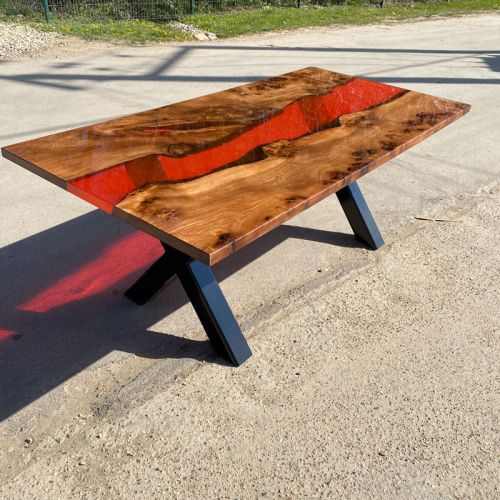 Elm & Clear Red Resin Dining Table