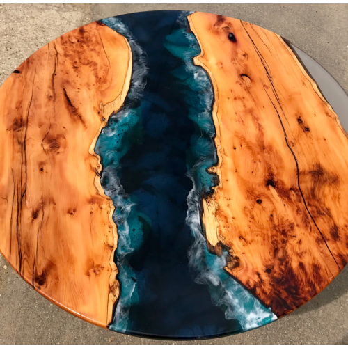 Circular Yew & Resin River Dining Table 6 Seater