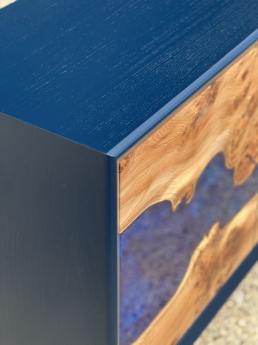 River Sideboard Burr Elm & Multi Blue Resin