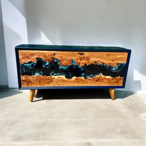 River Sideboard Burr Elm & Ocean Doors