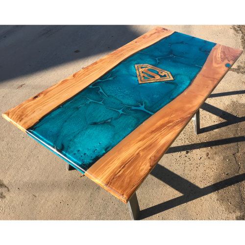 Olive Wood & Resin River Dining Table  Superman!