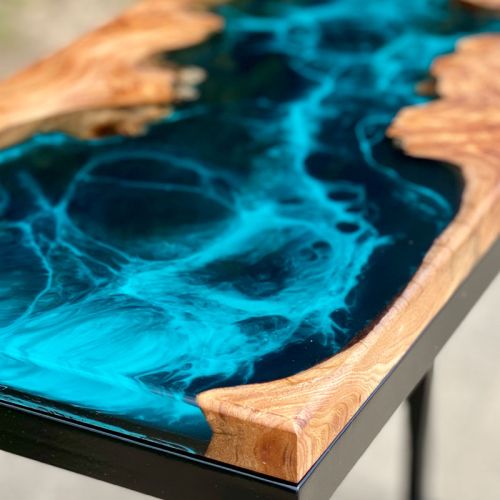 River Console Table With Galactic Blue Artwork