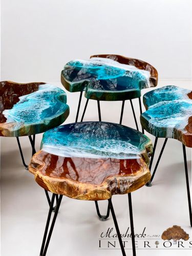 Teak & Resin Ocean Art Side Table