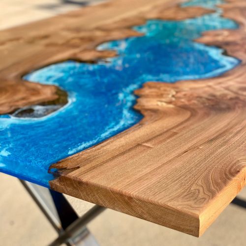 Burr Elm & Ocean Art River Dining Table