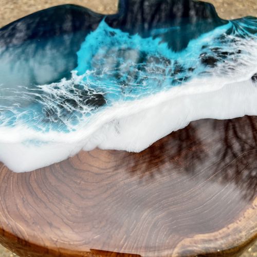 Teak & Resin Ocean Art Side Table