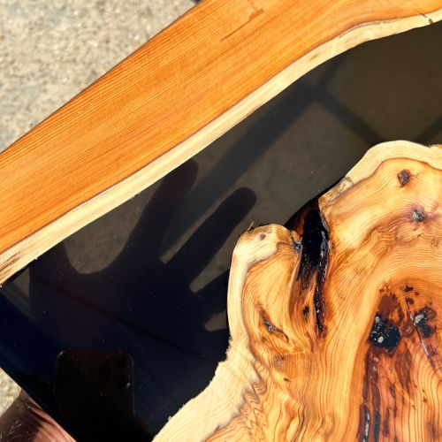 Yew Console Table  & Smokey Grey Resin